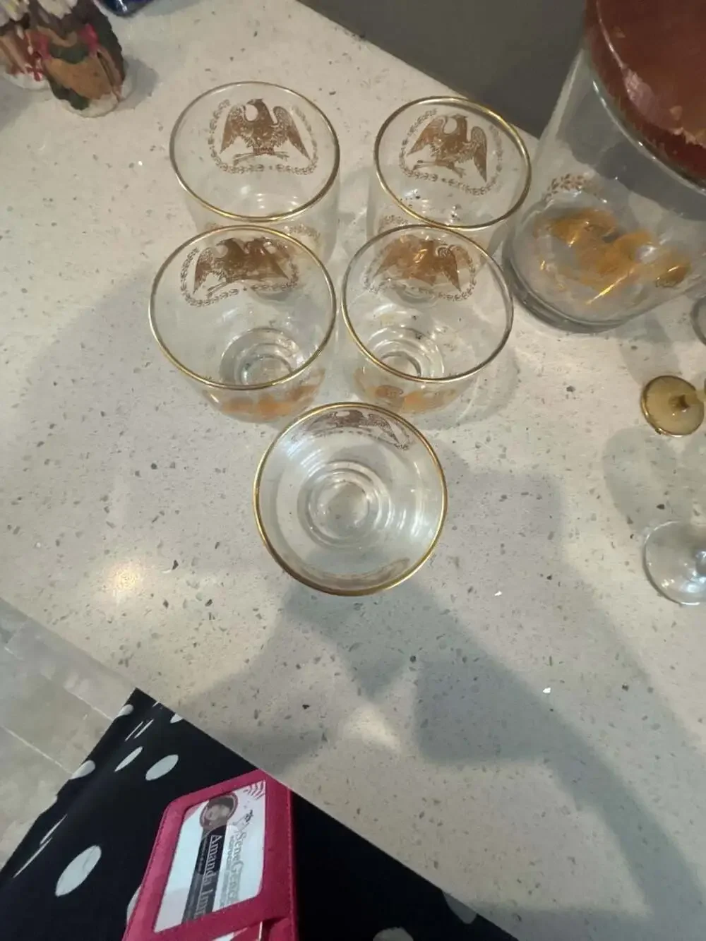 Vintage Mid-Century Federal Glass Golden Eagle Ice Bucket and Glassware Set